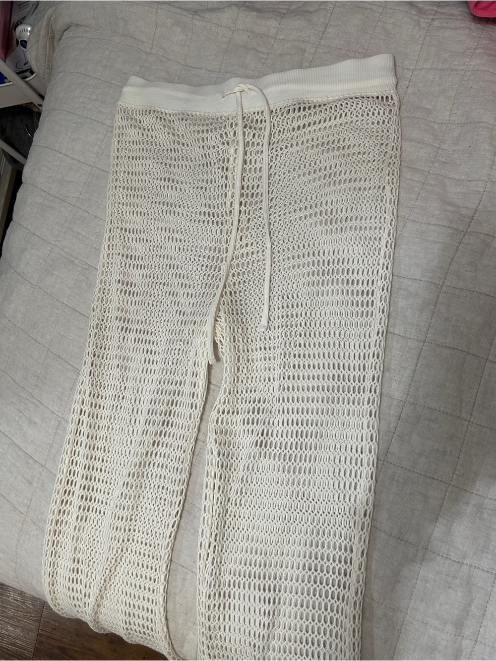 Women’s Swim Coverup Open-Knit Drawstring Pants — Cream